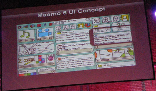 Sketch da Home screen infinita do Maemo 6. Parece interessante, não? (foto do gizmodo, compartilhada via Creative Commons)